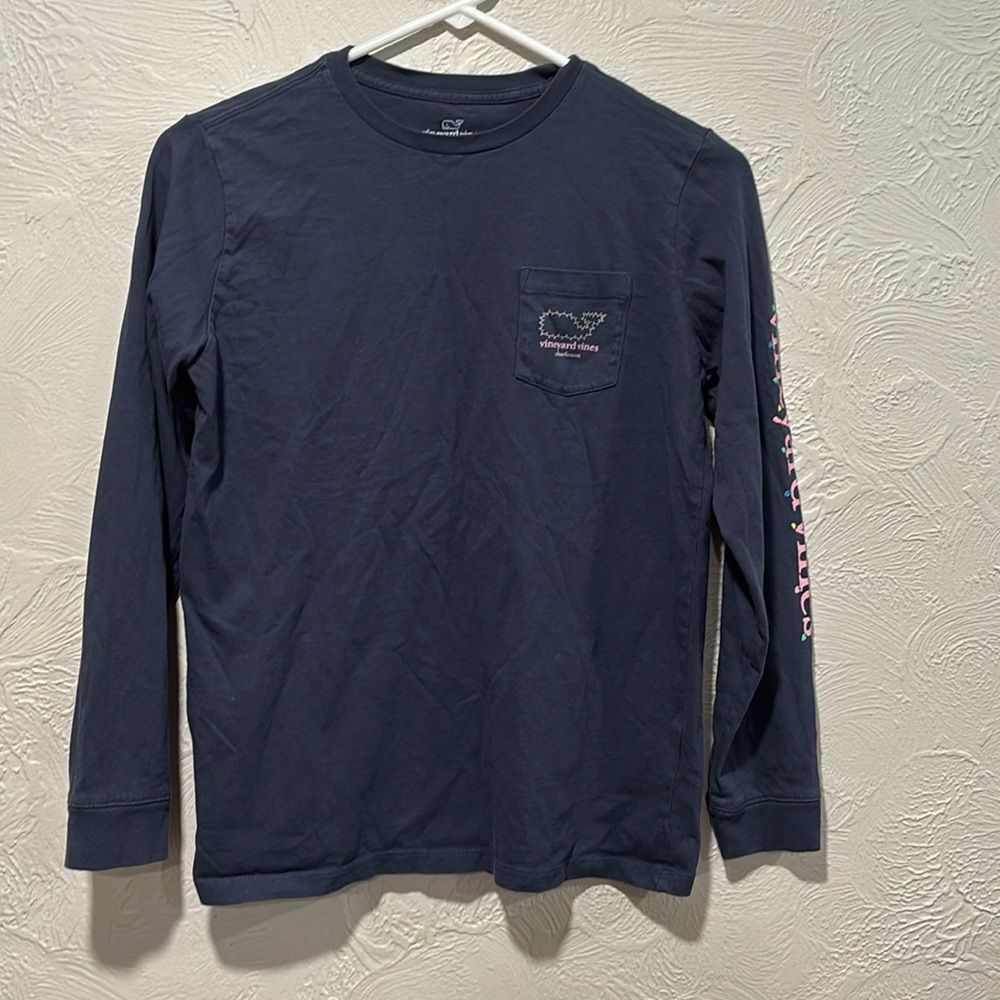 Vineyard Vines Blue Charleston Holiday Theme Long Sleeve Girls Size Medium 12-14